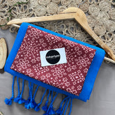 Light R Blue Handloom Cotton Saree With Patola Print Blouse